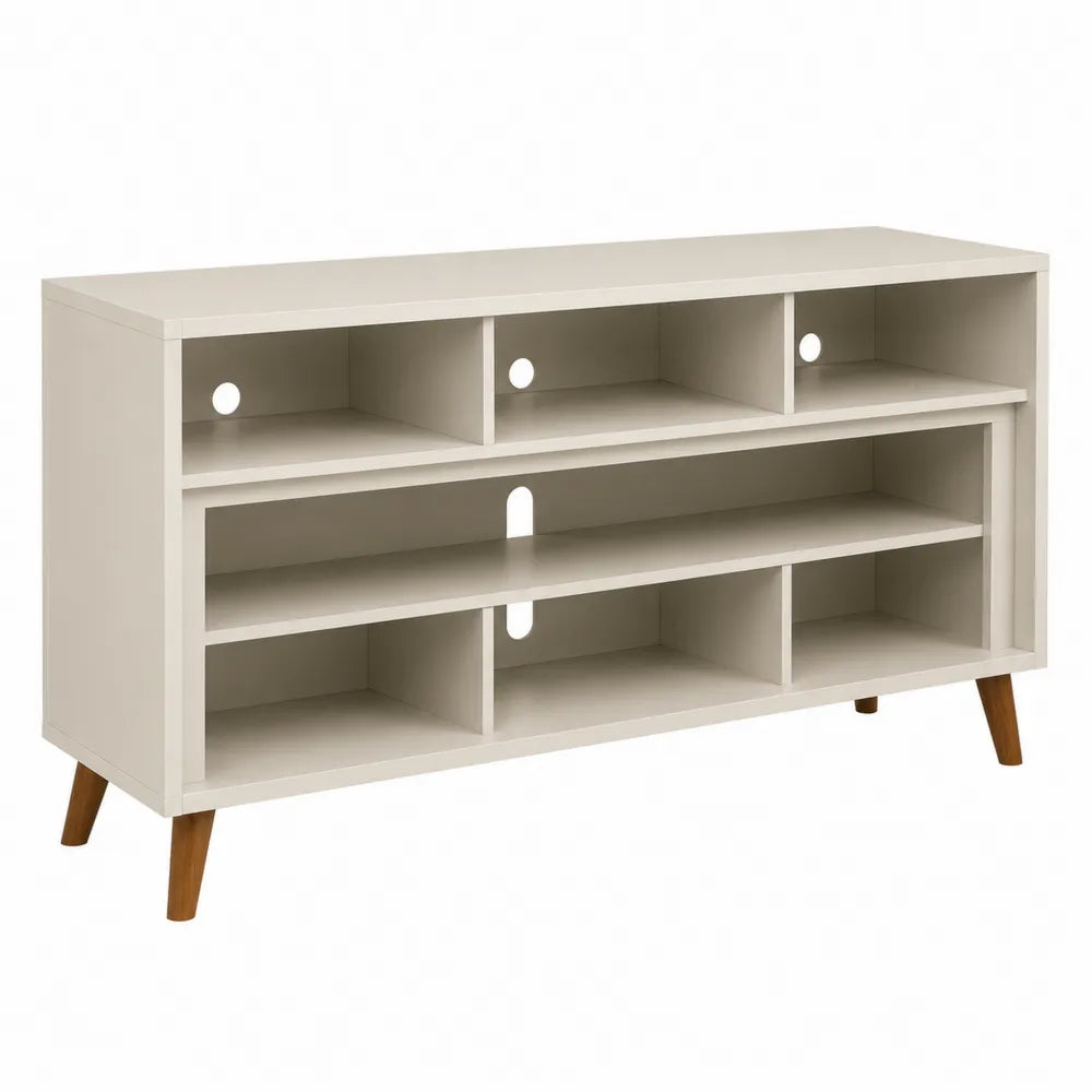 White Wood TV Stand with Shelves