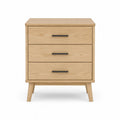 Solid Wood Oak Nightstand with 3 Drawers, 60cm x 40cm x 70cm