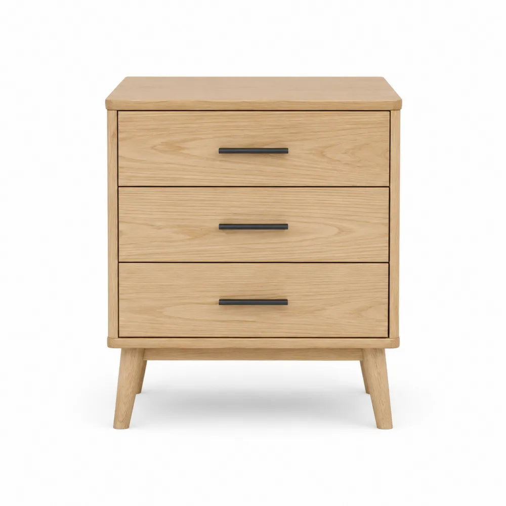 Solid Wood Oak Nightstand with 3 Drawers, 60cm x 40cm x 70cm