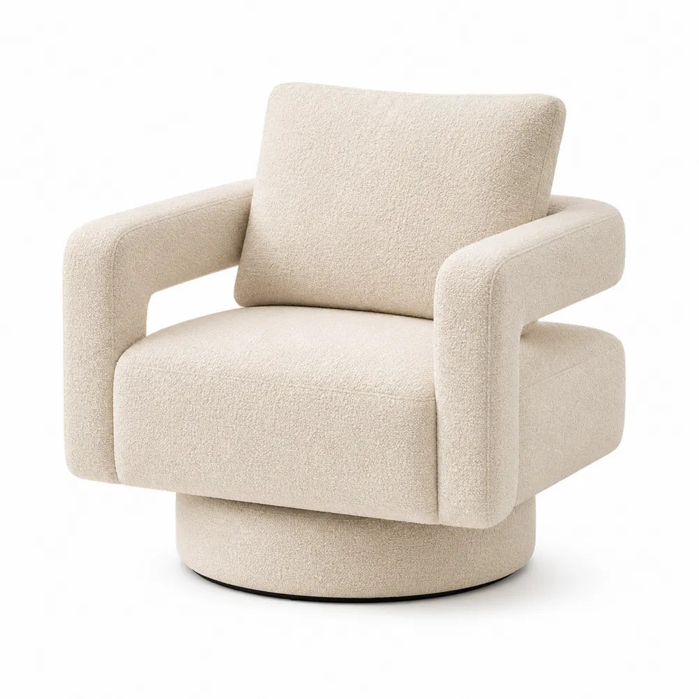 Boucl¨¦ Fabric Swivel Accent Chair Beige 80x90x85 cm