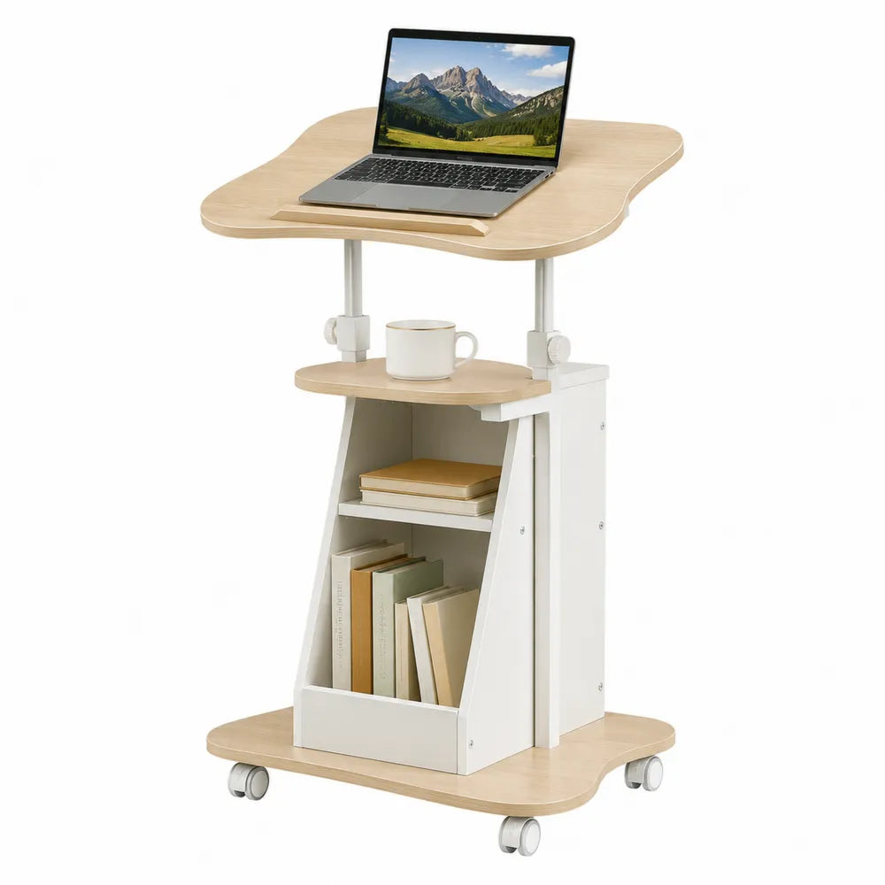 Adjustable MDF and Metal Laptop Desk Cart with Storage