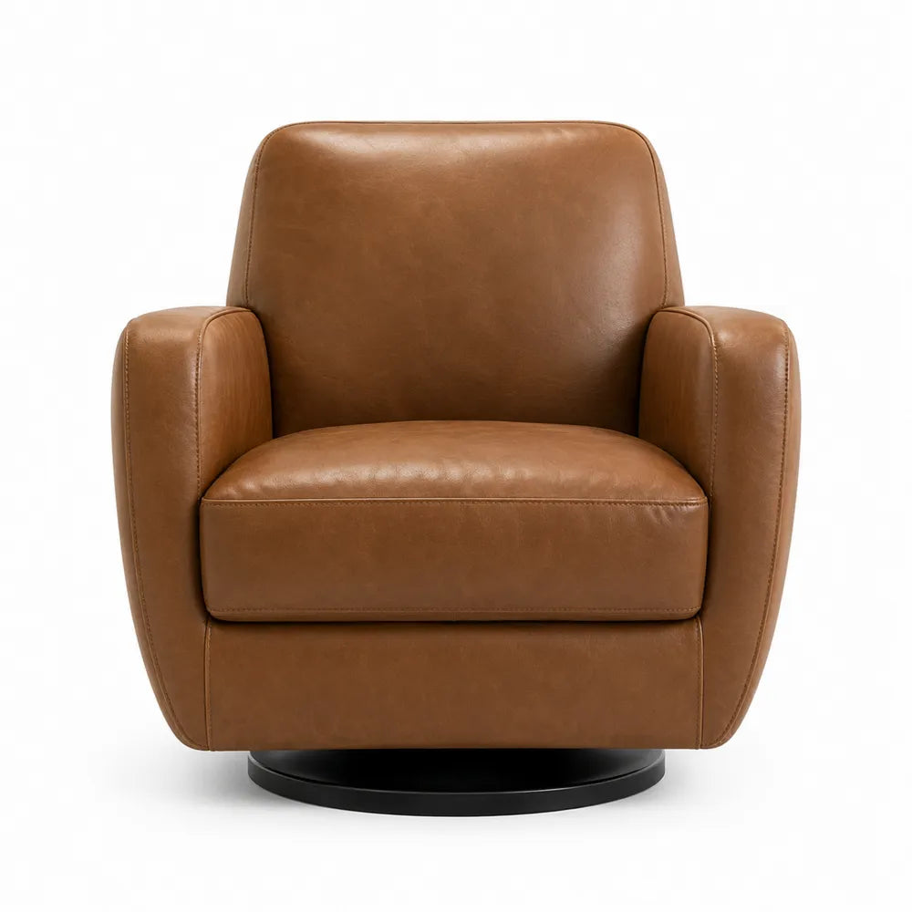 Brown Faux Leather Swivel Chair with Metal Base