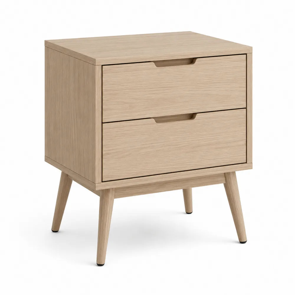 Oak Wood Two-Drawer Nightstand 60cm x 40cm x 45cm