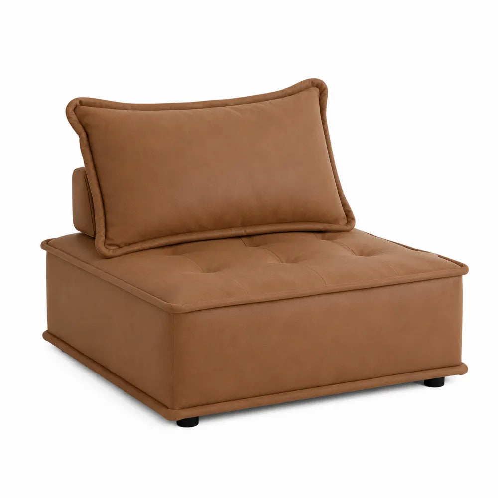 Brown Faux Leather Lounge Chair with Cushion
