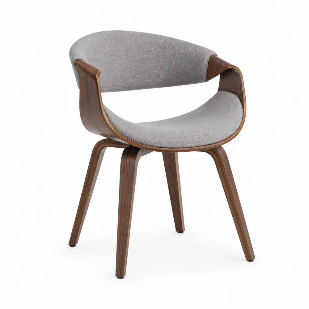 Modern Chair with Bentwood Frame and Grey Polyester Fabric