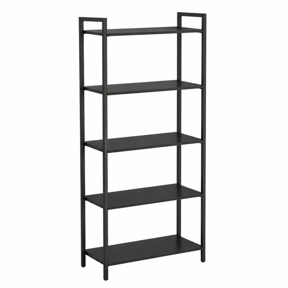 5-Tier Black Metal and Engineered Wood Bookcase