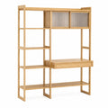 Bamboo Desk with Shelving Unit and Frosted Glass Doors 120cm