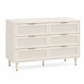 Wood Finish Six-Drawer Dresser with Gold Handles Cream 120x45x85 cm