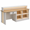 Wood Reception Desk with LED Lighting and Shelving Unit