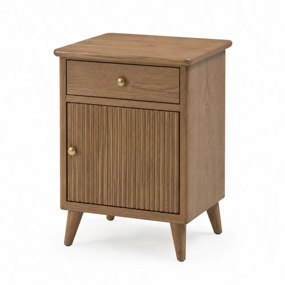 Oak Wood Nightstand with Drawer and Door 45cm x 35cm x 60cm