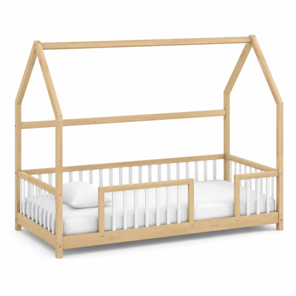 House-Shaped Pine and MDF Toddler Bed with Guardrails 165 cm