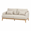 Beige Fabric Sofa with Cushions and Solid Wood Frame