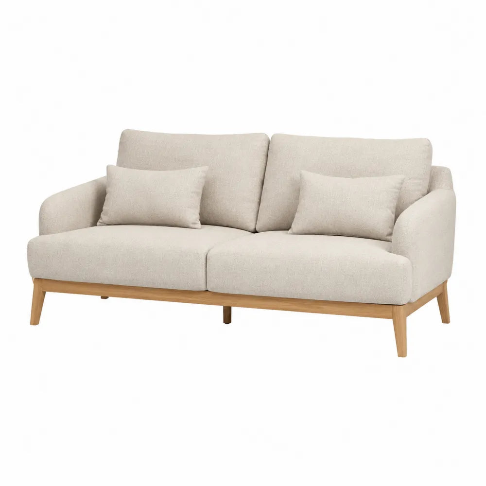 Beige Fabric Sofa with Cushions and Solid Wood Frame