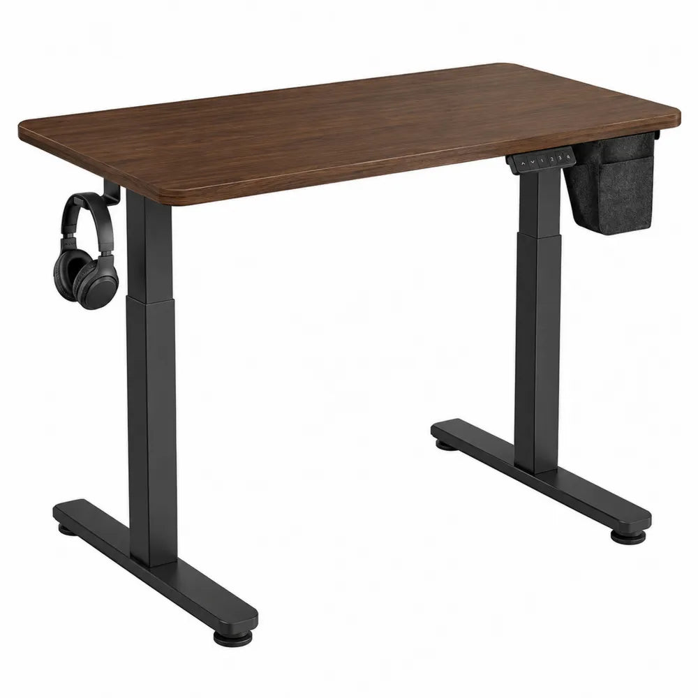 Adjustable Standing Desk Walnut Veneer Top Black Steel Frame 120x60x70-120cm