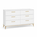 White 6-Drawer Dresser MDF with Gold Metal Handles and Legs