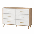6-Drawer MDF Dresser with Oak Veneer, White and Oak, 120cm x 40cm x 80cm