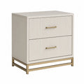Beige MDF Nightstand with Metal Base and Two Drawers