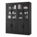 Black Steel Bookcase with Fluted Glass Doors 180x120x40cm