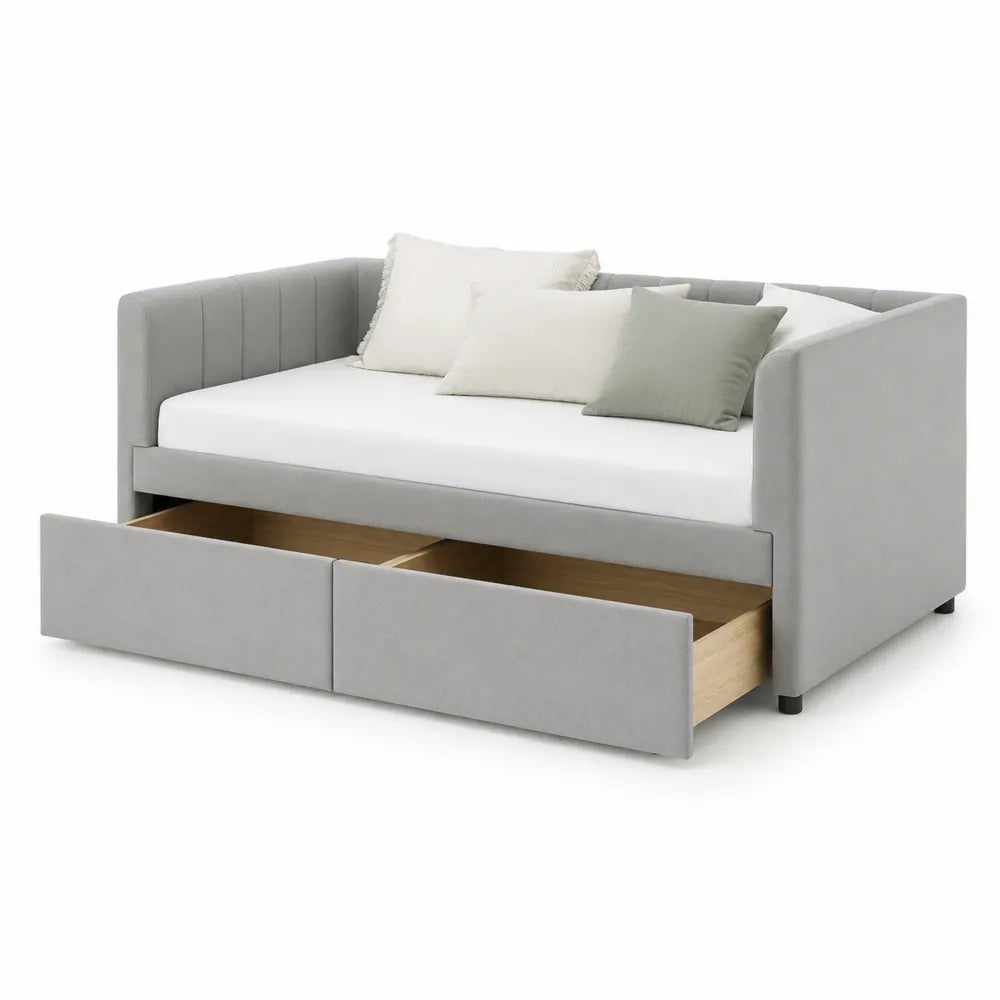 Polyester Upholstered Daybed with Storage Drawers, Gray