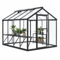 Aluminum Frame Greenhouse with Polycarbonate Panels and Shelving Black 195cm x 130cm x 200cm