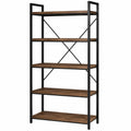 5-Tier Metal Frame Bookshelf with Wood Shelves