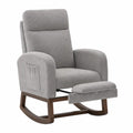 Recliner Rocking Chair Solid Wood Frame Grey Fabric