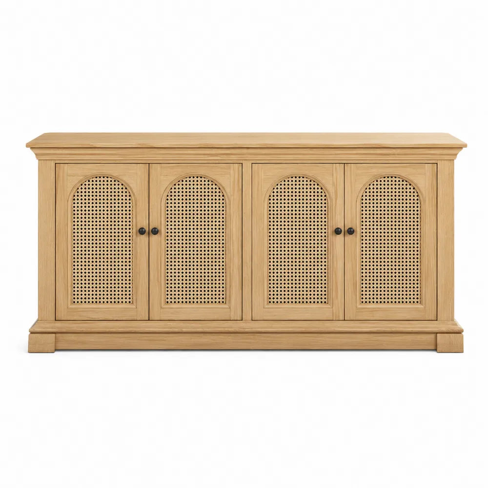 Wood TV Stand with Rattan Doors Natural Finish 180cm