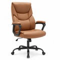 Office Chair Faux Leather Brown Adjustable High-Back with Armrests