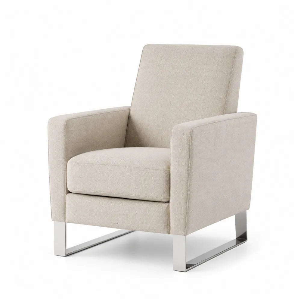 Beige Fabric Armchair with Stainless Steel Legs