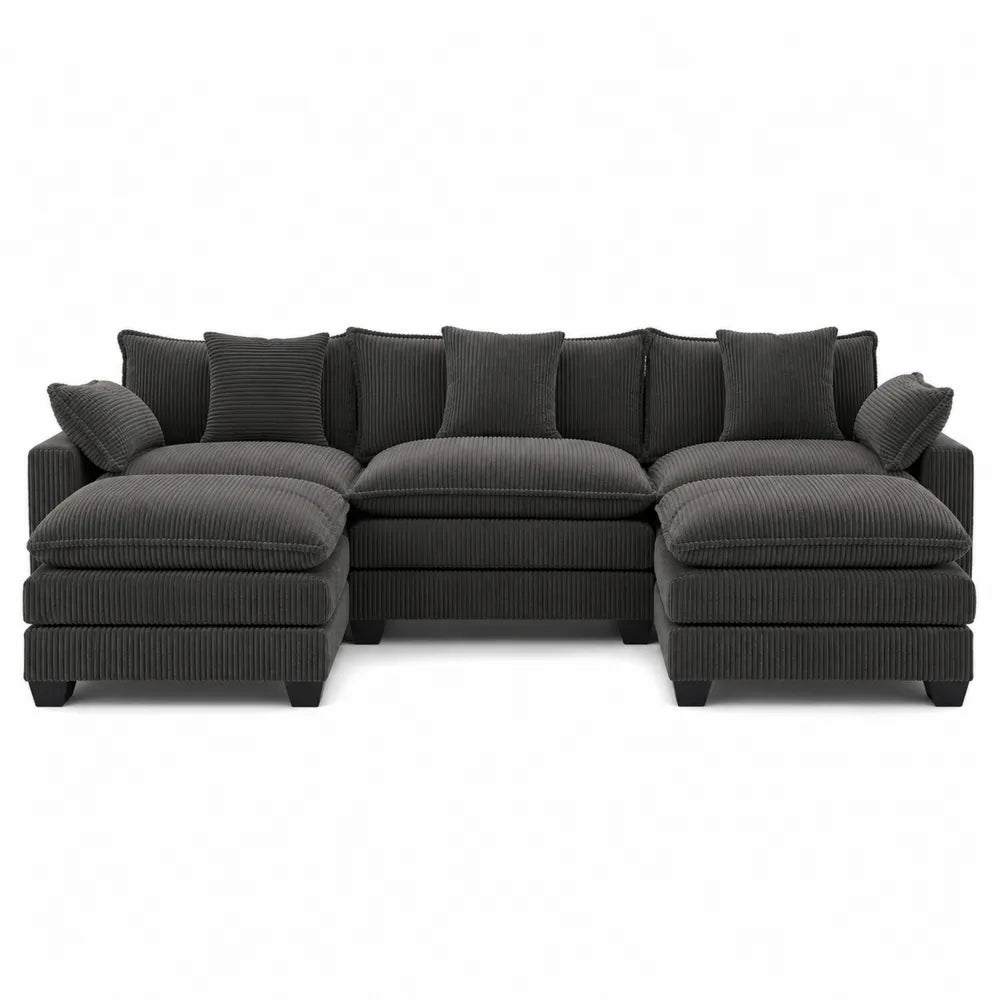 Gray Chenille Fabric Corner Sectional Sofa Set
