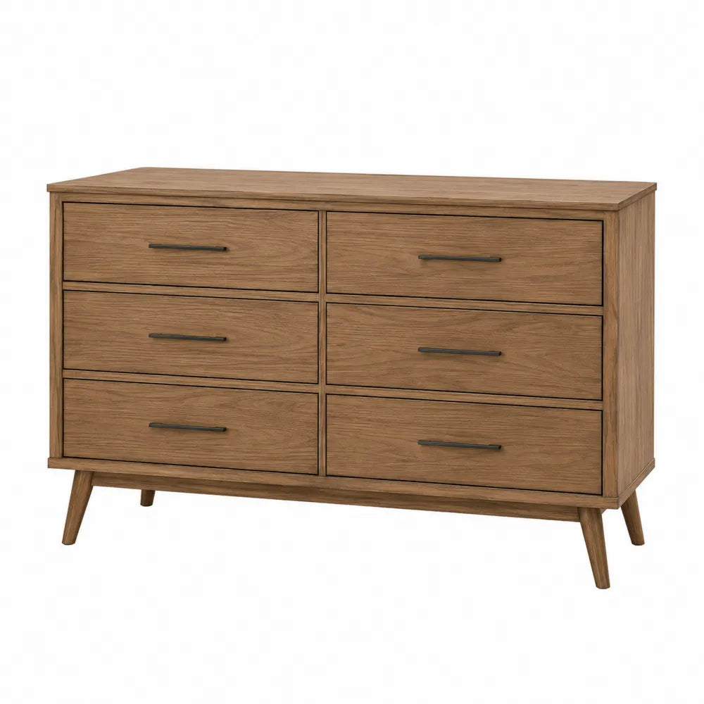 Wooden Dresser with 6 Drawers Oak Finish 120cm x 40cm x 78cm