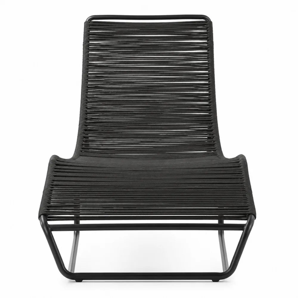 Black Steel Outdoor Lounge Chair with Polypropylene Rope