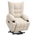 Beige Fabric Recliner Chair with Adjustable Backrest and Cup Holders