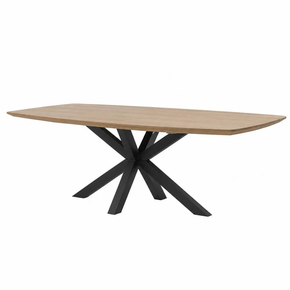 Rectangular Oak Veneer Dining Table with Metal Legs