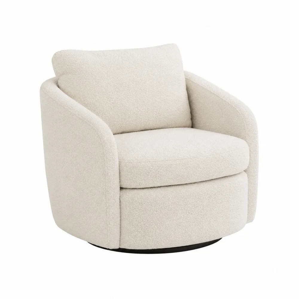 Boucl¨¦ Fabric Swivel Chair with Metal Frame, Beige