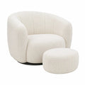 Swivel Chair and Ottoman Set Boucle Fabric Cream