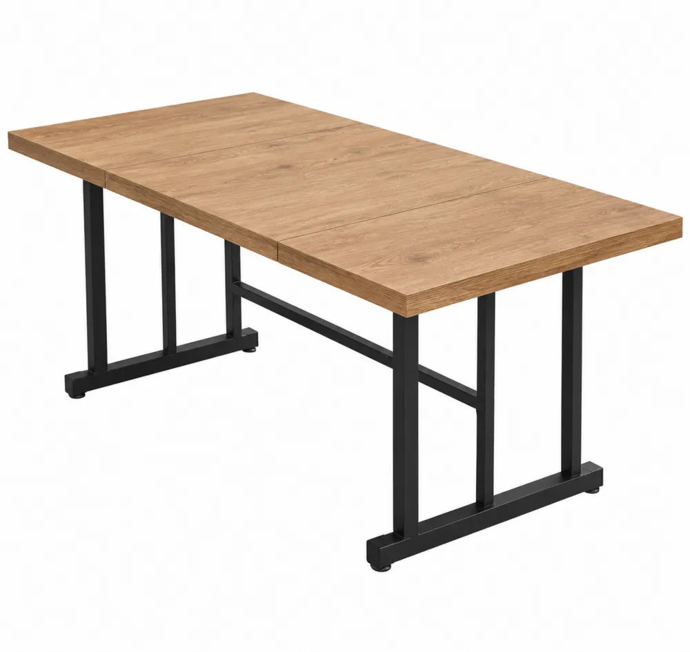 Rectangular Dining Table Oak Veneer Top Metal Legs 180x90x75cm