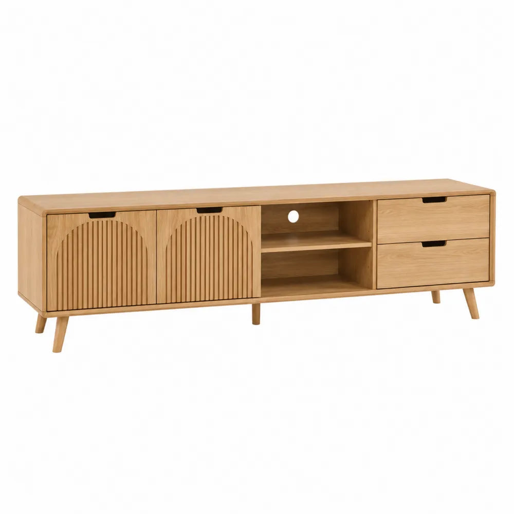 Oak Wood TV Stand with Drawers and Shelves 180cm