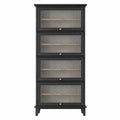 Tall Black Wood Ribbed Glass Door Storage Cabinet