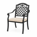 Outdoor Metal Armchair with Lattice Back and Beige Cushion