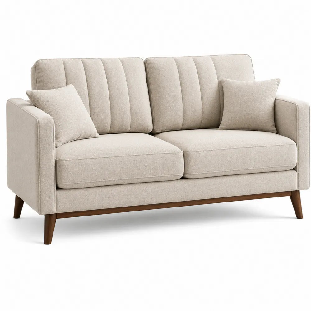 Beige Fabric Loveseat Sofa with Wooden Legs