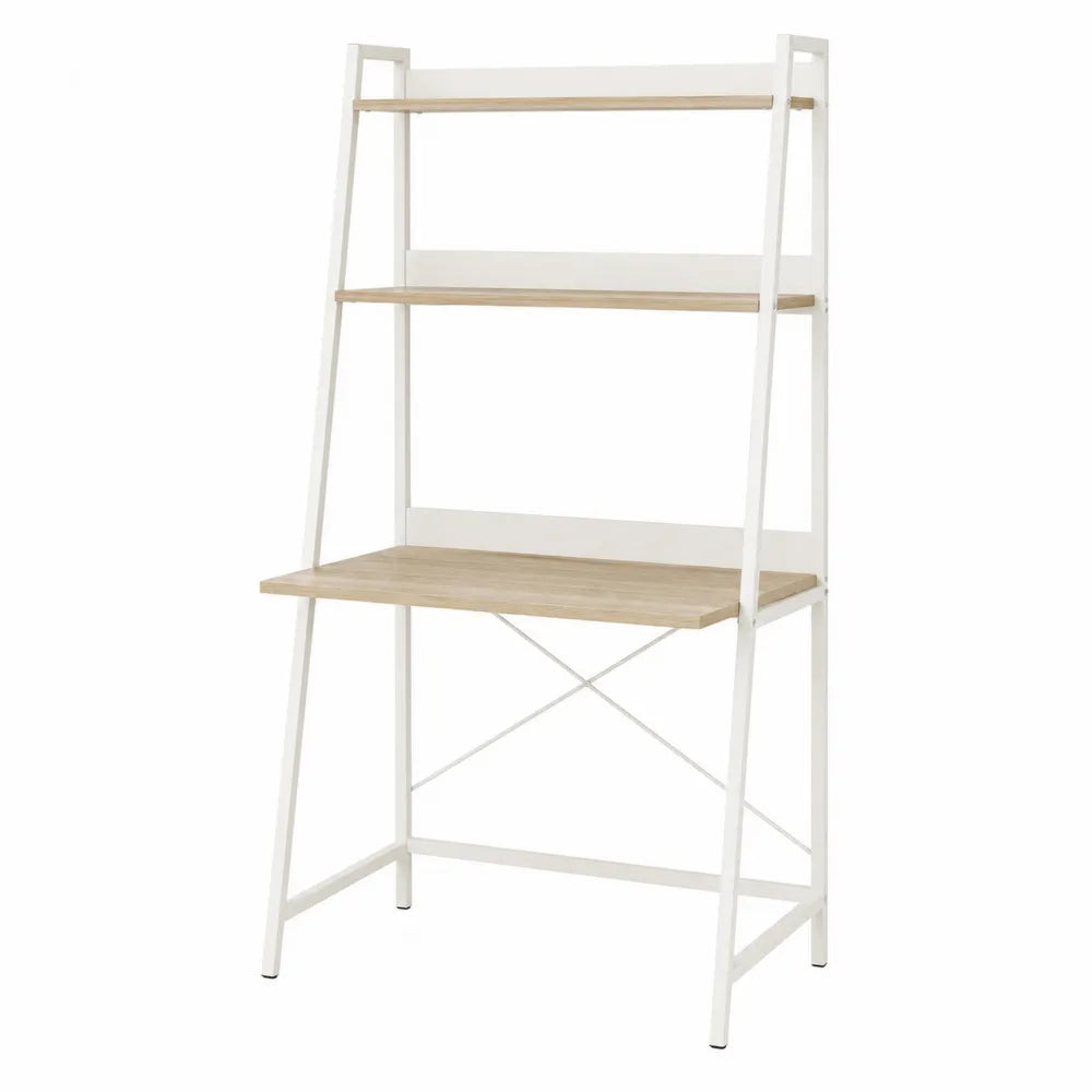 Ladder Desk with Shelves Metal Frame Engineered Wood Surface White 80x50x150 cm