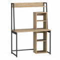 Wooden Computer Desk with Shelves Black Metal Frame Natural Oak Finish