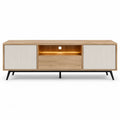 Wood TV Stand with Storage Cabinets and Open Shelf, 160cm, Oak/White