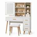 White Wood Vanity Set with LED Mirror and Stool