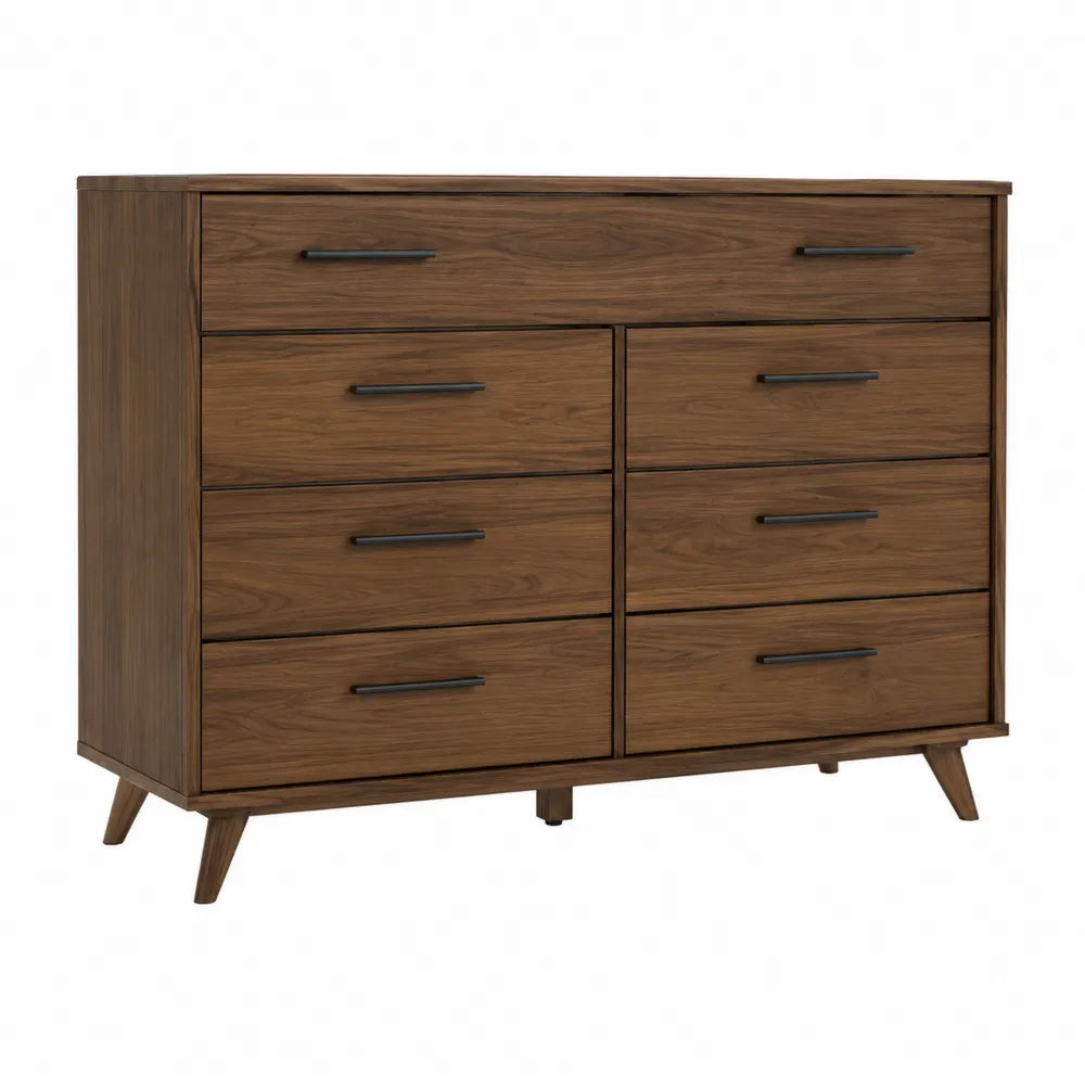 Walnut Dresser with 8 Drawers and Metal Handles