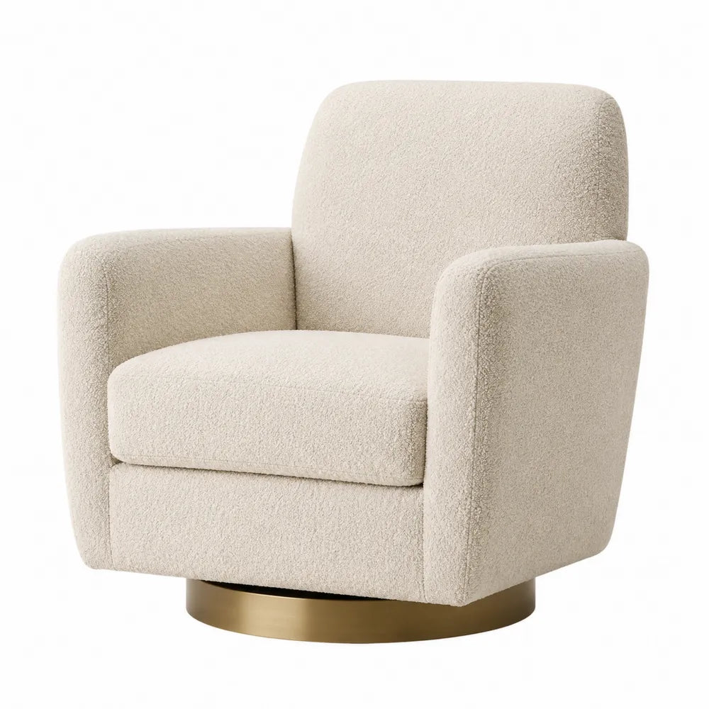 Boucl¨¦ Fabric Swivel Armchair with Metal Base in Beige 32.7in x 31.9in x 29.9in