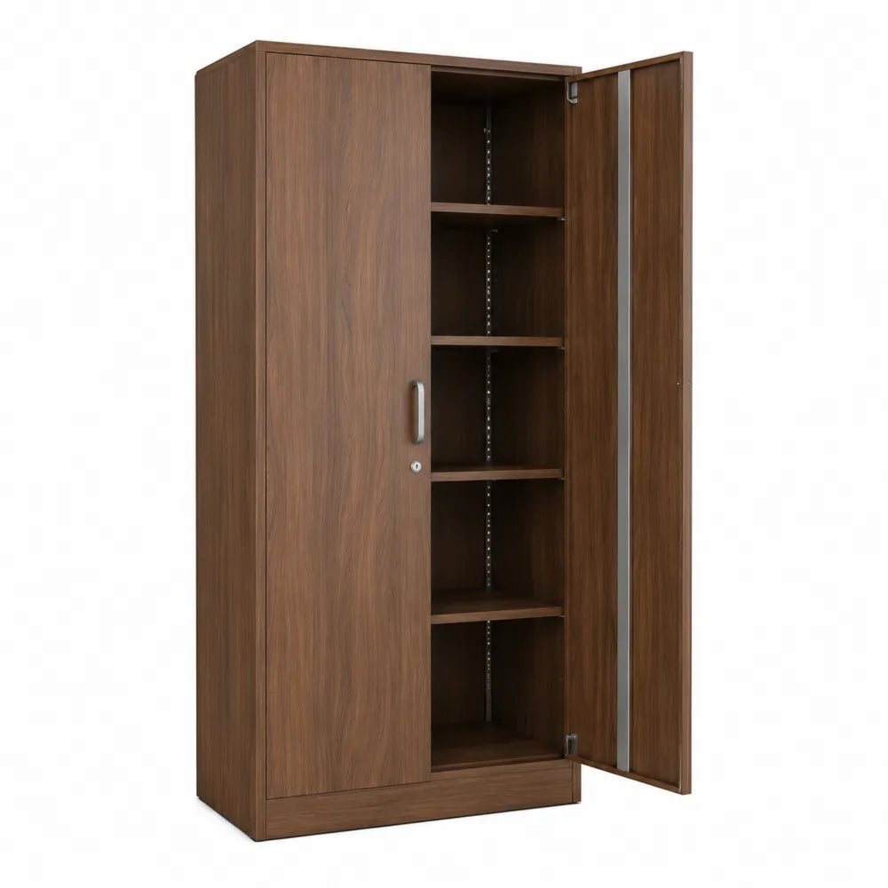 Wooden Storage Cabinet with Adjustable Shelves and Locking Doors 180cm x 80cm x 40cm Brown