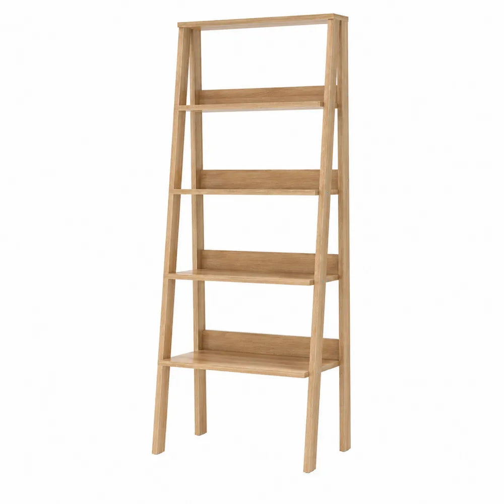 5-Tier Oak Wood Ladder Bookshelf