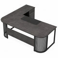 L-Shaped Office Desk with Metal Frame and Composite Wood Surface